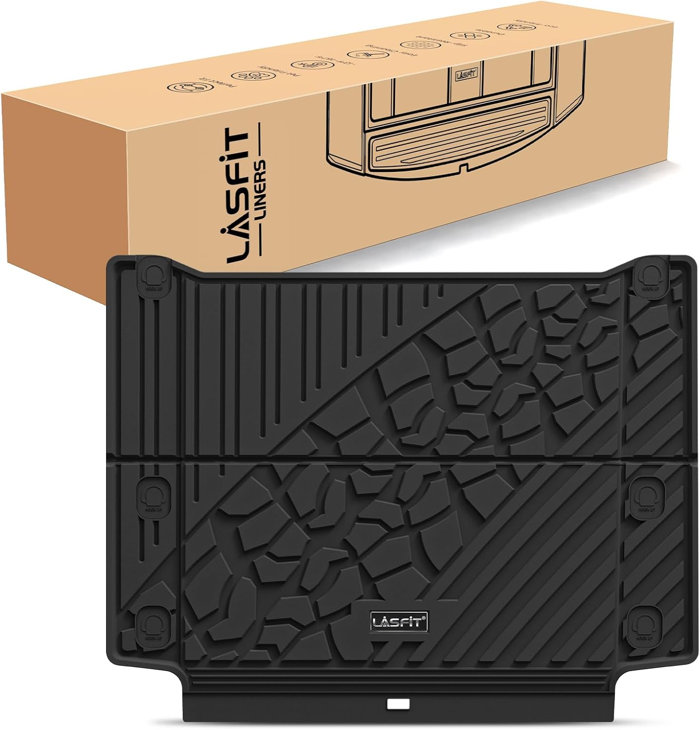 LASFIT Trunk Mat for Jeep Wrangler Unlimited 4XE 2021-2024 2025 4 Door with Subwoofer, Plug-in Hybrid EV-Gas (PHEV), All Weather TPE Custom Fit Cargo Mat Trunk Liner Cargo Liner, Black
