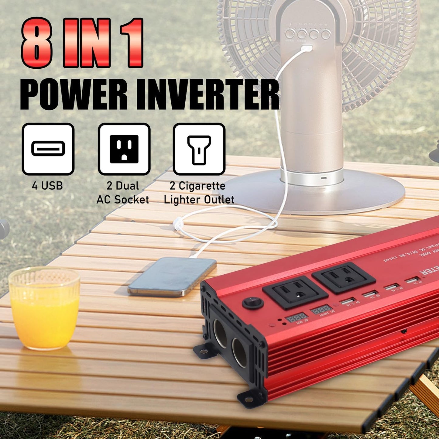 HITRENDS 900W Inverter for Car Power Inverters, 12V DC to 110V AC Converter with 4 USB & 2 AC Outlets, 12 Volt Battery Inverter Car Cigarette Lighter for RV Truck