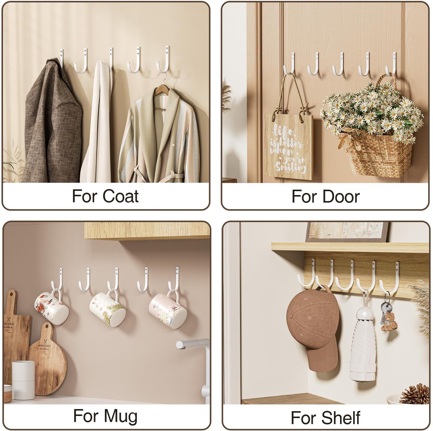 Wall Hooks for Hanging Towel/Coat - 22LB Screw in Metal Hanger Wall Mount, for Outdoor, Closet, Door, Bathrooms, for Backpack, Robe, White 20 Pack