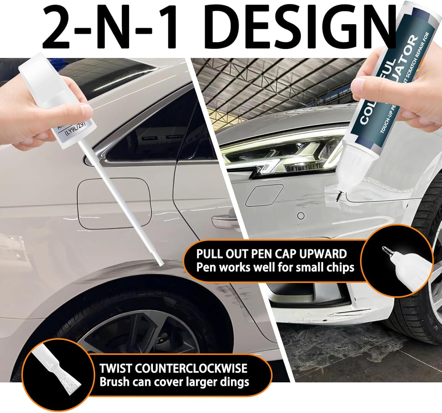 Arkona White(LY9L/Z9) Touch Up Paint Compatible with Audi, Car Paint Pen Scratch Repair Two-In-One Touch Up Paint, Premium Car Scratch Remover for Deep Scratches