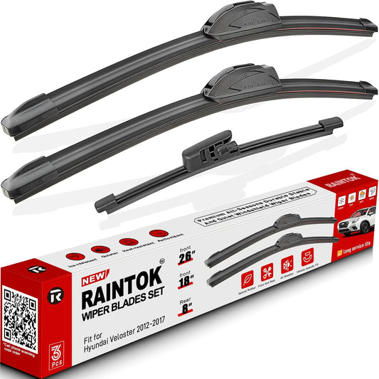 Windshield Wiper Blades Replacement for Hyundai Veloster 2012 2013 2014 2015 2016 2017 Original Factory Quality Front Rear Wipers Blade Set for My Car - 26" 18" 8" (Pack of 3)