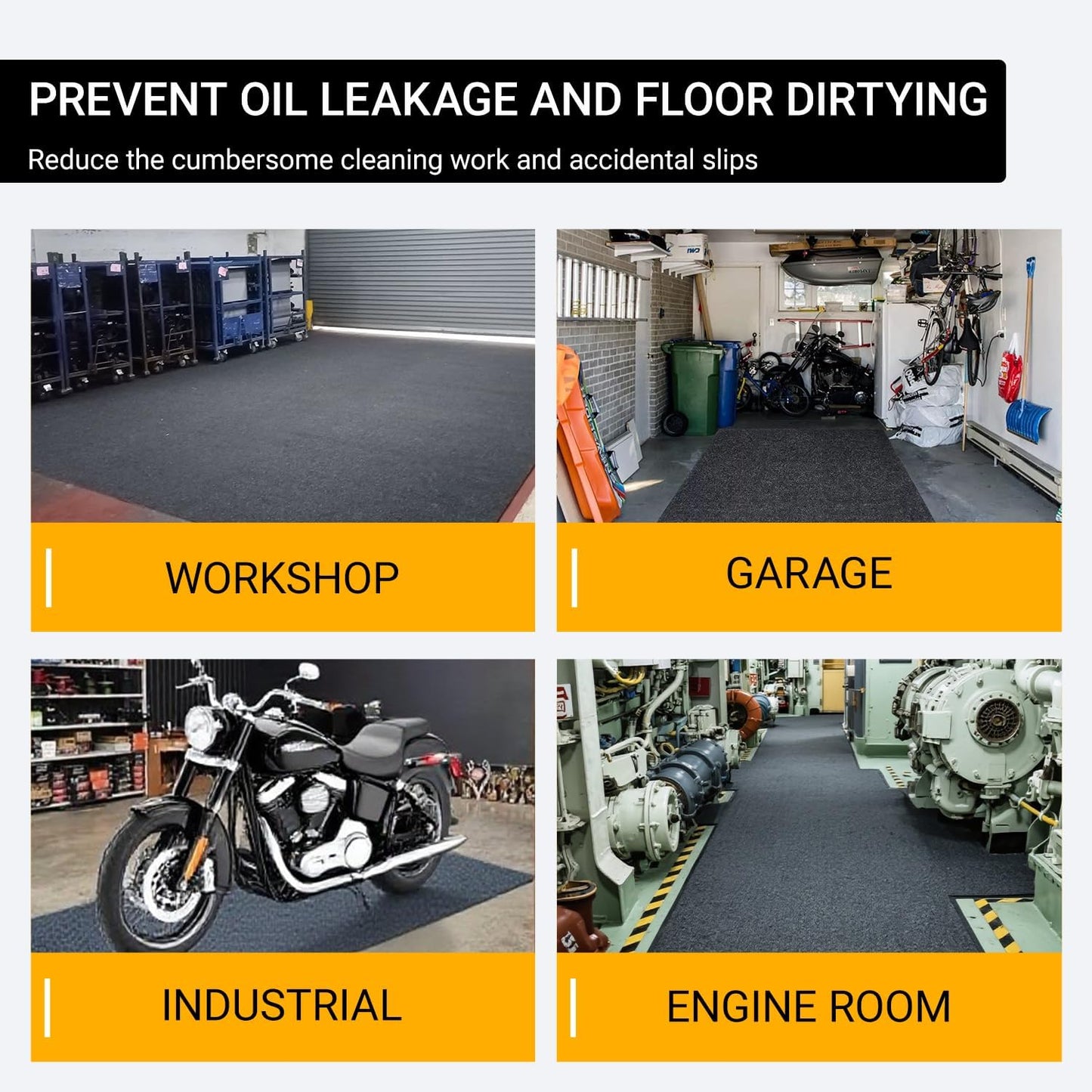 Oil Spill Garage Floor Mat Large, Heavy Duty 72" x 60" 8mm Thick Garage Mat for Floor Under Car, Absorbent Waterproof Non-Slip Rubber Backing Reusable Washable Maintenance Pad for Working, Black
