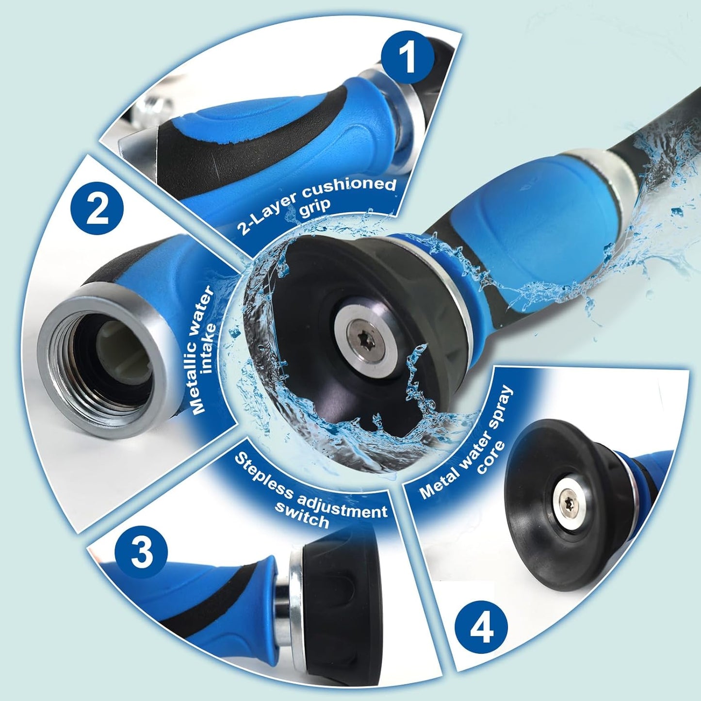 Metal Garden Hose 50 Ft With Hose Nozzle, Flexible Stainless Steel Garden Hose 50 Ft, Heavy Duty Water Hose for Outdoor Garden Watering Washing (50FT)