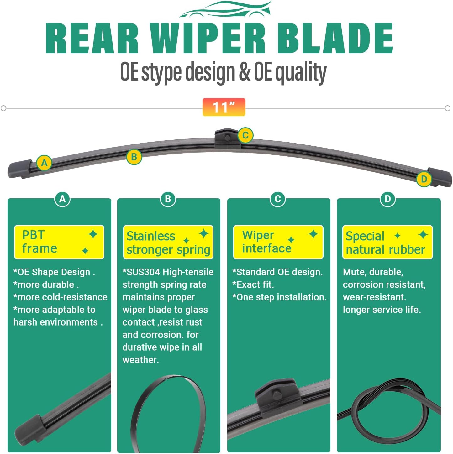 26" 19" 11" Windshield Wiper Blades Replacement for Mercedes-Benz GLA250 GLA35 GLA45 AMG 2021 2022 2023 2024 GLA 250 35 45 AMG Premium All Weather Front Rear Wipers Set - OEM Quality (Pack of 3)