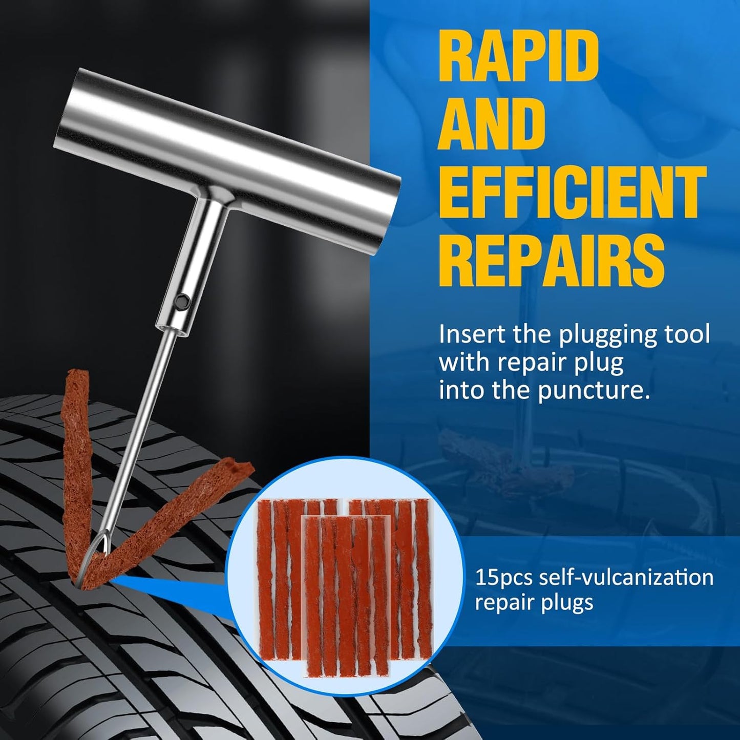 BETOOLL Universal Tire Repair Kit, Heavy Duty 22 Pcs Emergency Tire Plug Kit, for car Motorcycle, Truck, ARB，ATV, Tractor, RV, SUV, Trailer