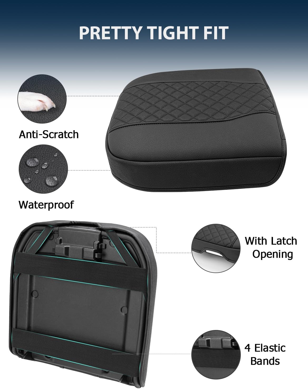 Center Console Cover for Chevy Silverado & GMC Sierra 1500 Accessories 2019-2025, Tahoe & Suburban & Yukon 2021-2025, Vinyl Car Armrest Protector, Floor Console Bucket Seat Only, Anti-Scratch, Black