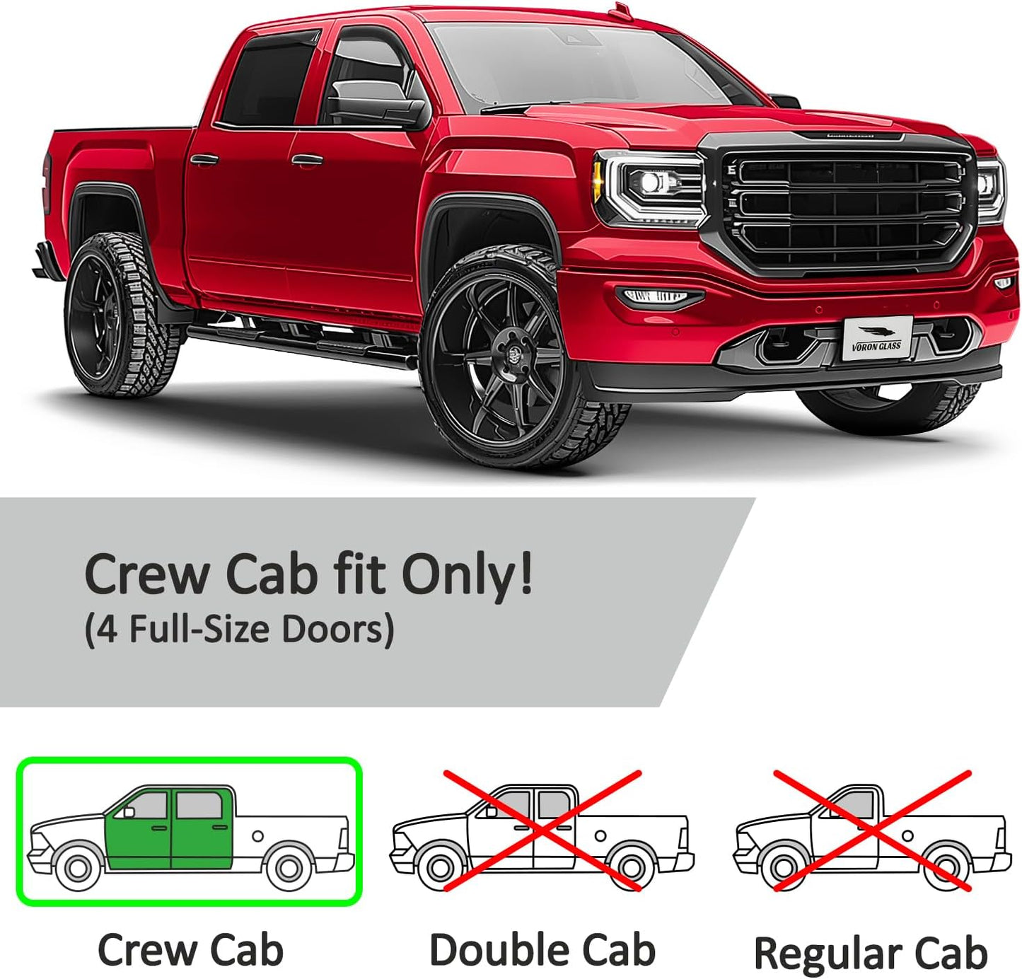 Voron Glass in-Channel Extra Durable Rain Guards for GMC Sierra 2014-2018 Crew Cab, Window Deflectors, Vent Window Visors, 4 Pieces - 200906