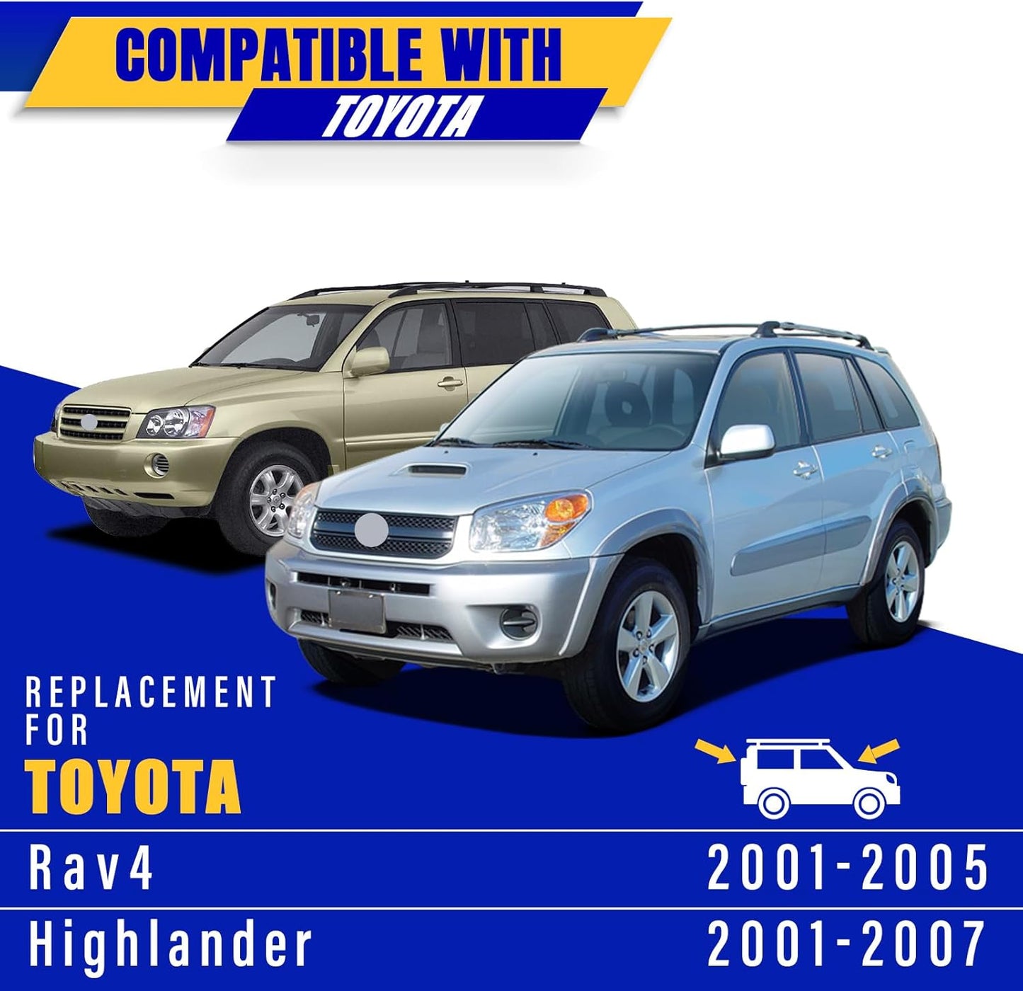 3 wipers Replacement for 2001-2005 Toyota Rav4/2001-2007 Toyota Highlander, Windshield Wiper Blades Original Equipment Replacement - 22"/19"/12" (Set of 3) U/J HOOK