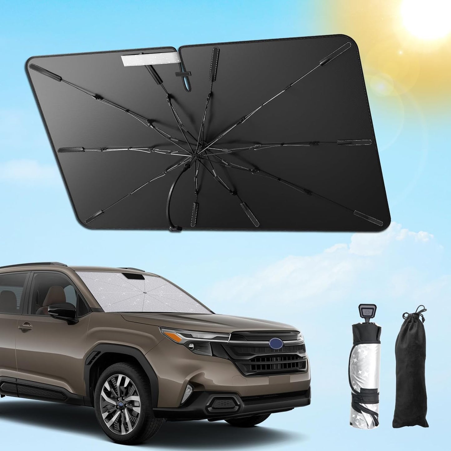 SXCY for 2025 Subaru Forester Windshield Umbrella Sunshade [Easier Foldable] for 2025 Subaru Forester Accessories 2025 Forester Sunshade Umbrella 2025 Forester Windshield Umbrella Sun Shade
