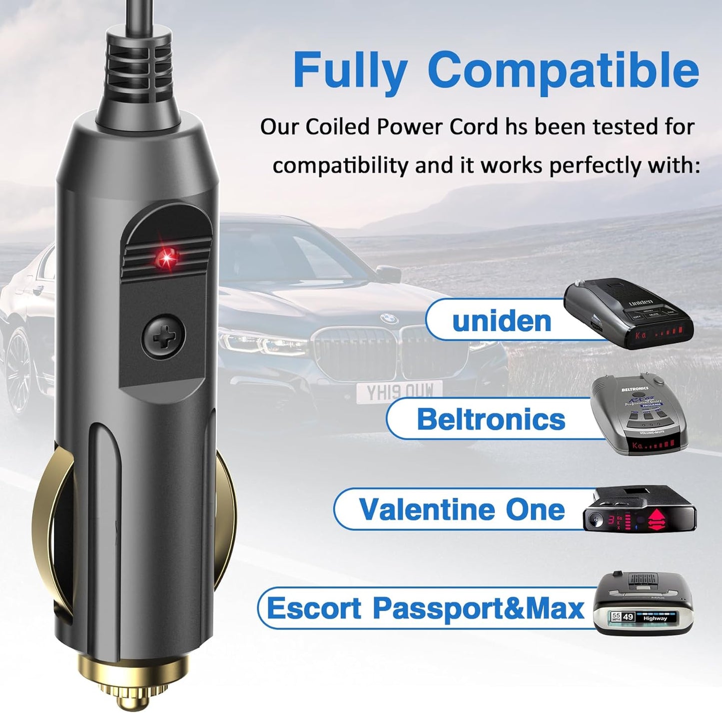 Radar Detector Power Cable Compatible with Escort Max 360 passport 9500ix Valentine One Radenso XP/SP Beltronics Pro RX65 DFR6 DFR7, Replacement Radar Detector Power Cord with RJ11 Ports 6.5ft