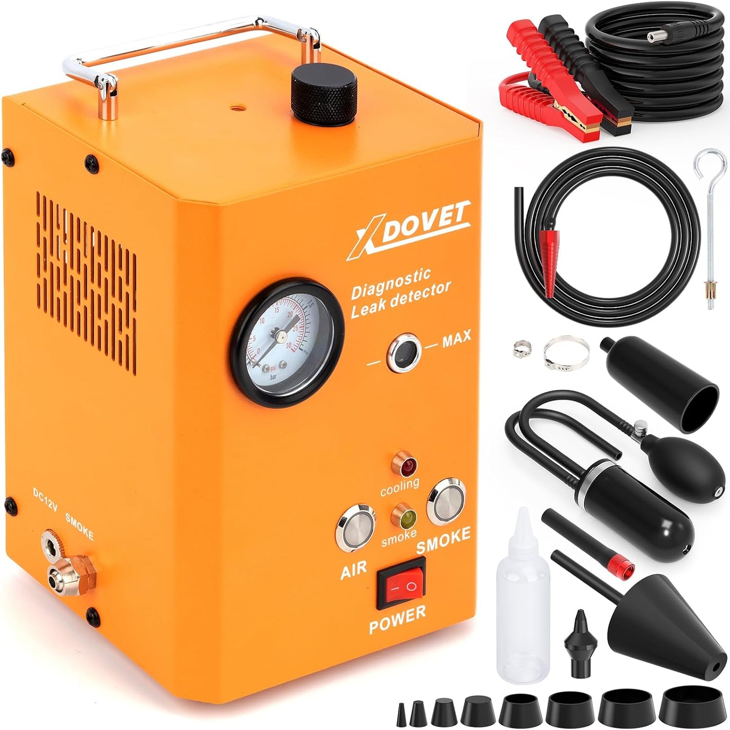 XDOVET Smoke Machine Automotive Leak Detector, KSD201 Pro Auto EVAP Smoke Leak Tetser with Built-in Air Pump, Pressure Gauge, Emission Vacuum Exhaust Smoke Tester Tools Kit for Cars