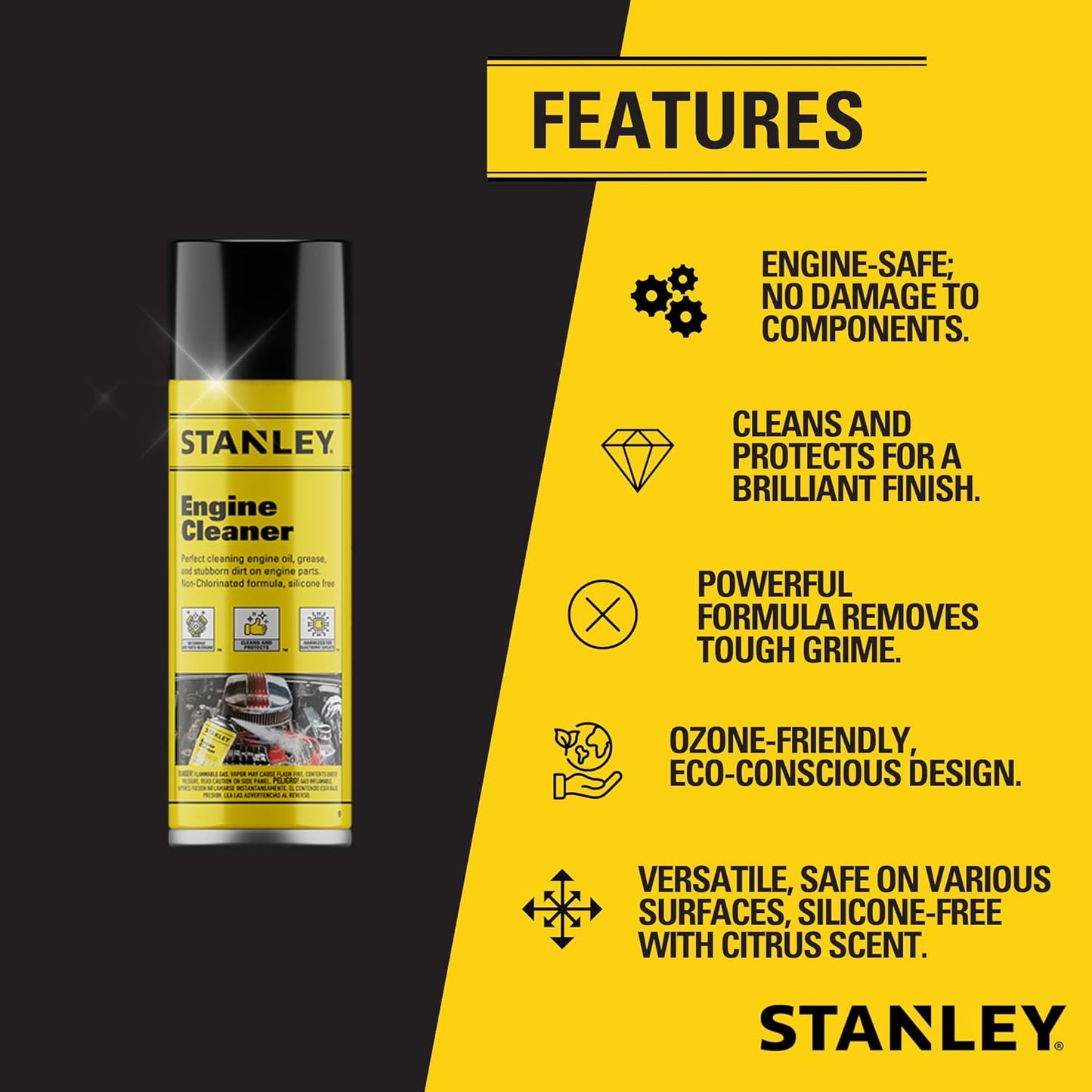 STANLEY AP 92 Engine Cleaner Spray - 12x12 Fl. oz., Automotive Degreaser Spray,Use for Tight Spaces, Non-corrosive - 2 Pack