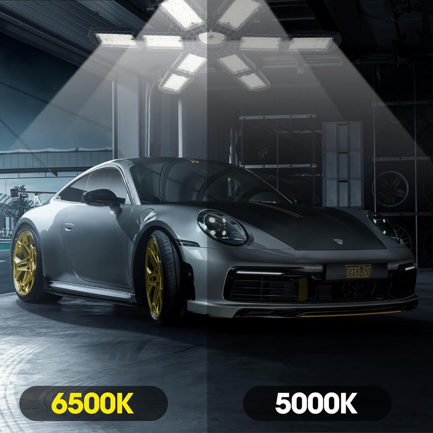 2 Packs LED Garage Light,Super Bright Screw in E26/E27 Ceiling Shop Work Lamp, 280W 30000 Lumen Deformable Basement Bulb Fixture with 12+1 Adjustable Panels, Lighting for Workshop, Attic