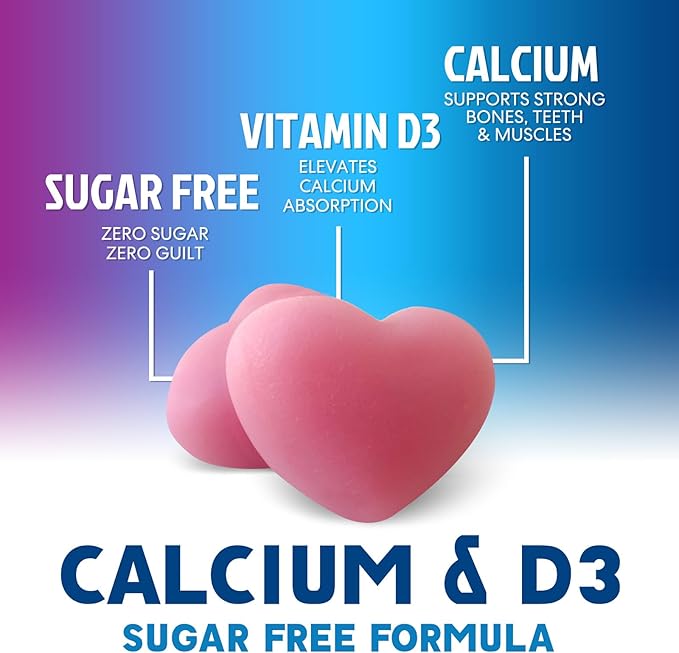 Sugar Free Chewable Calcium Gummy Vitamins - Plus 400 IU Vitamin D3 for Bone, Teeth, & Immune Health Support - Calcium Supplements for Women & Men Daily, Non-GMO, Berry Flavored - 120 Gummies