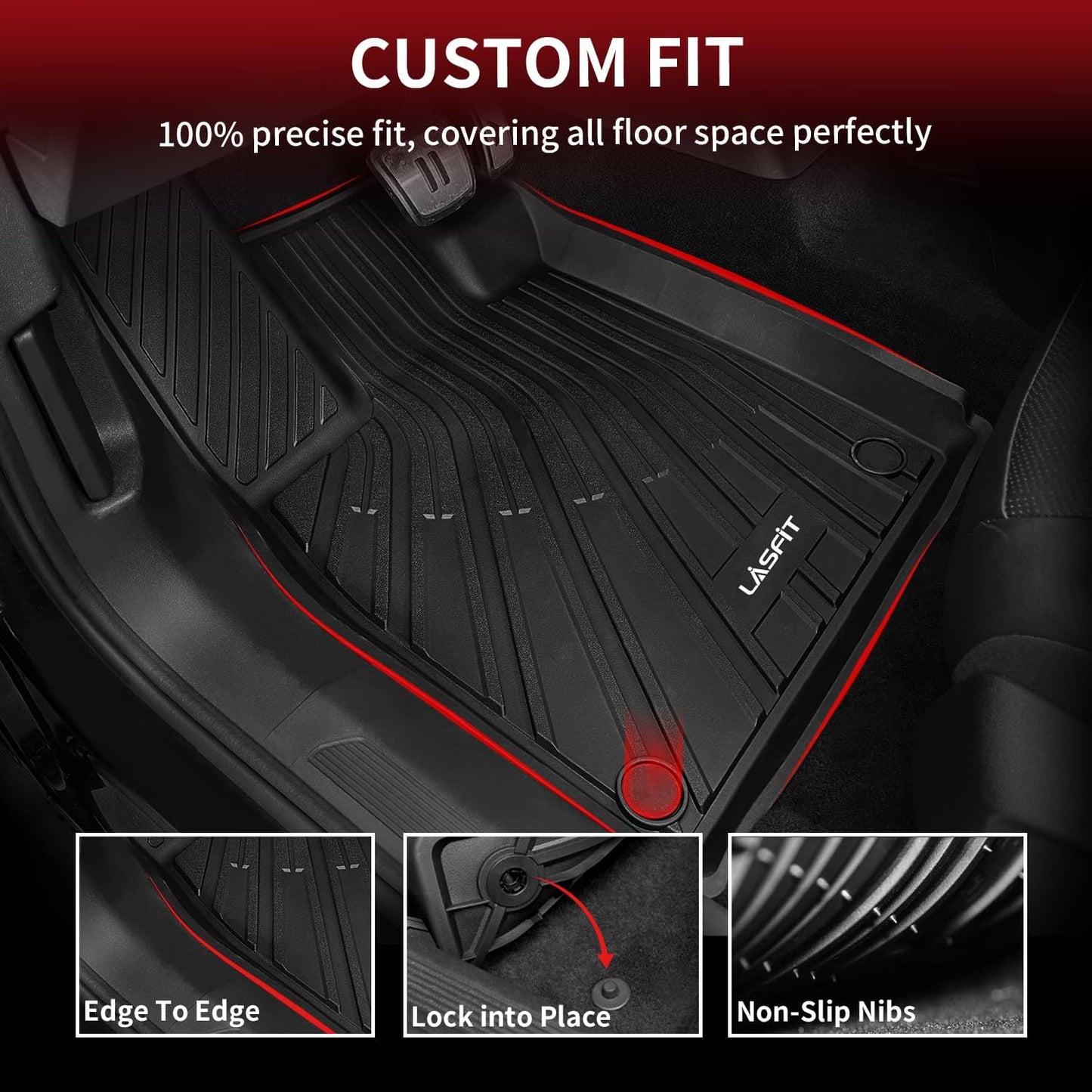 LASFIT Floor Mats & Cargo Mats for Volkswagen ID.4 2025 2024 2023 2022 2021, All Weather TPE Custom Fit Floor Liners for VW ID.4 1st & 2nd Row Car Mats & Trunk Mats, Black