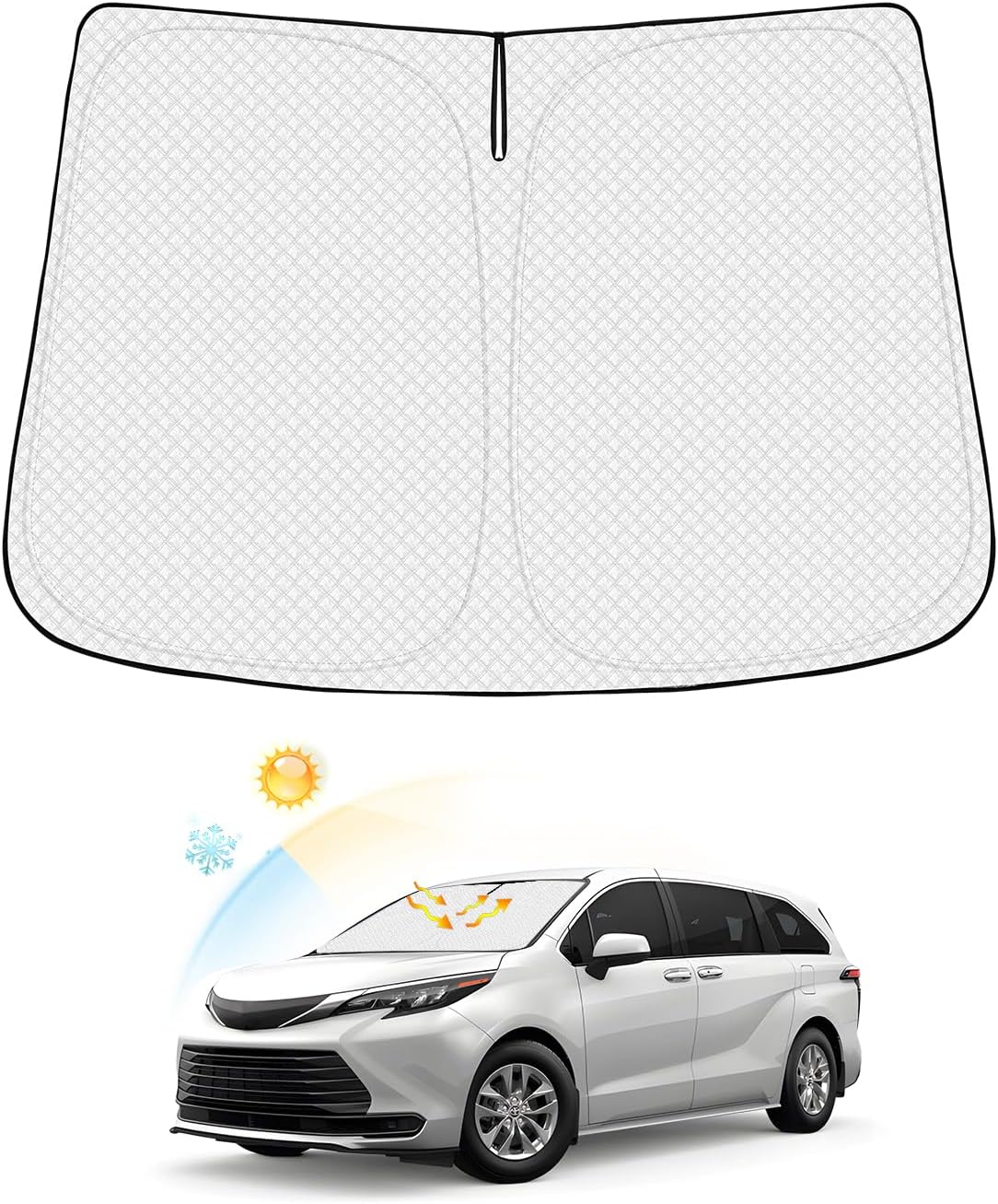 Windshield Sun Shade for Toyota Sienna 2021-2025 2026 Accessories Thicken 6-Layer Front Window Sunshade Cover Sun Visor Protector Foldable Block UV Rays Keep Vehicle Cool