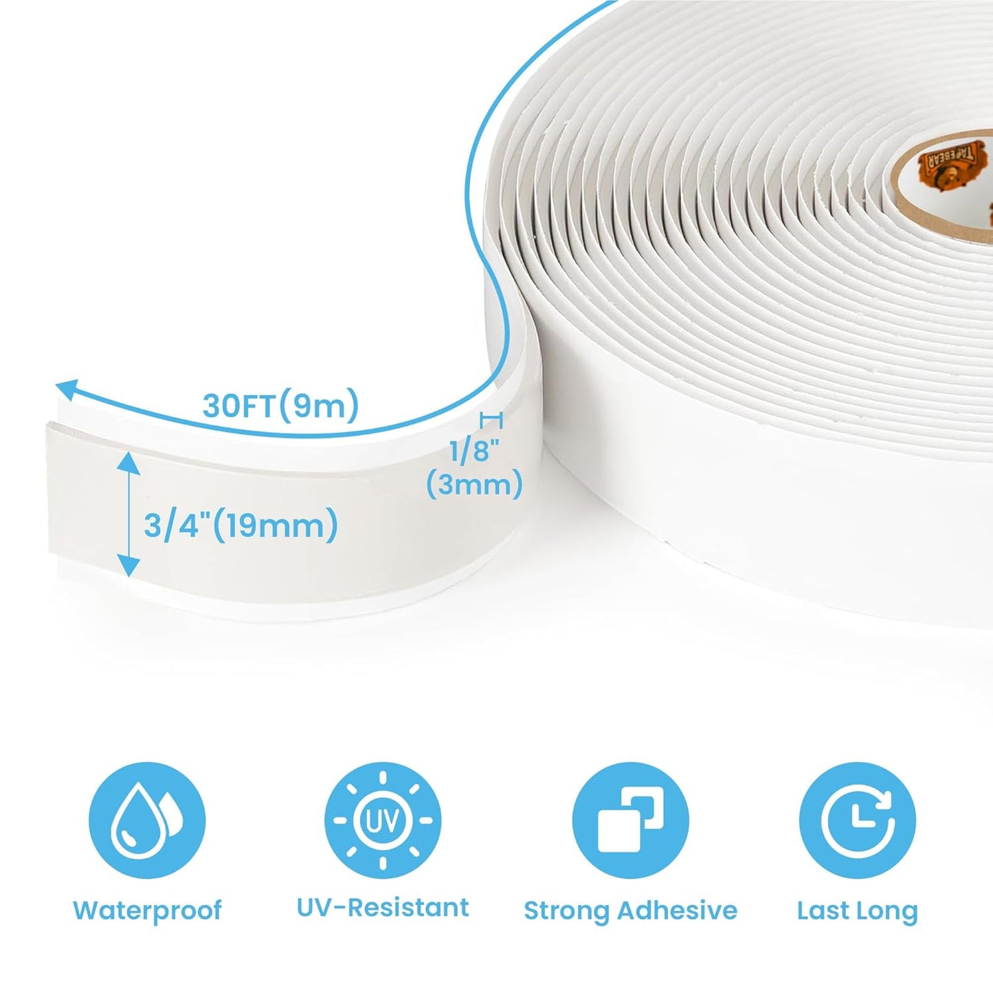 Butyl Tape White, 3/4" x 30' x 1/8" RV Roof Sealant Plumbers Putty Tape, Window Seal Butyl Sealant Double Sided Butyl Caulking Tape for Boat Sealing, EDPM, Automotive, Camper