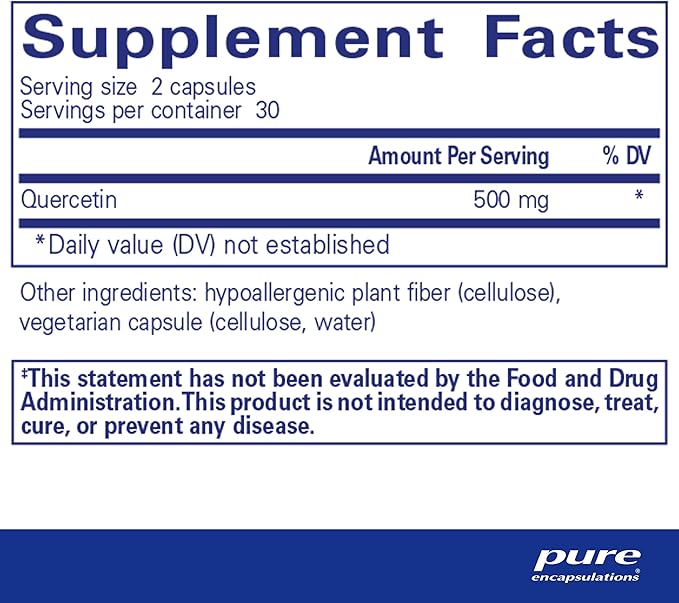 Pure Encapsulations Quercetin - 500 mg - Immune Support, Cellular Health & Heart Health - Antioxidant Supplement - Gluten Free & Non-GMO - 60 Capsules