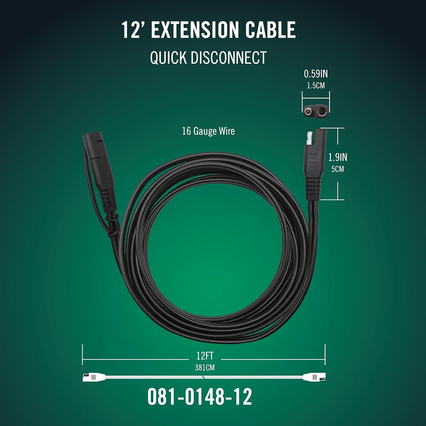 Battery Tender 12 Foot Extension SAE Cable 4 Pack - Designed for Use with Battery Tender Chargers - Quick Connect Plugs for Easy Connection to Motorcycle, Cars, ATVs and More - 081-0148-12-BG4
