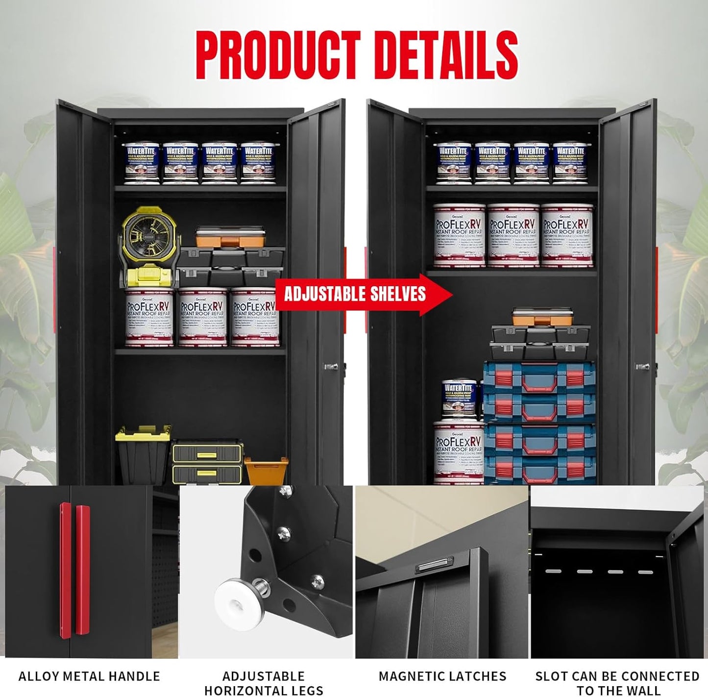 Torin Garage Storage Cabinets System, 8-Pcs Workshop Cabinet Set in Black, Included Steel Cabinets Drawers Rolling Chest and Pegboard,Locked Garage Storage Cabinet