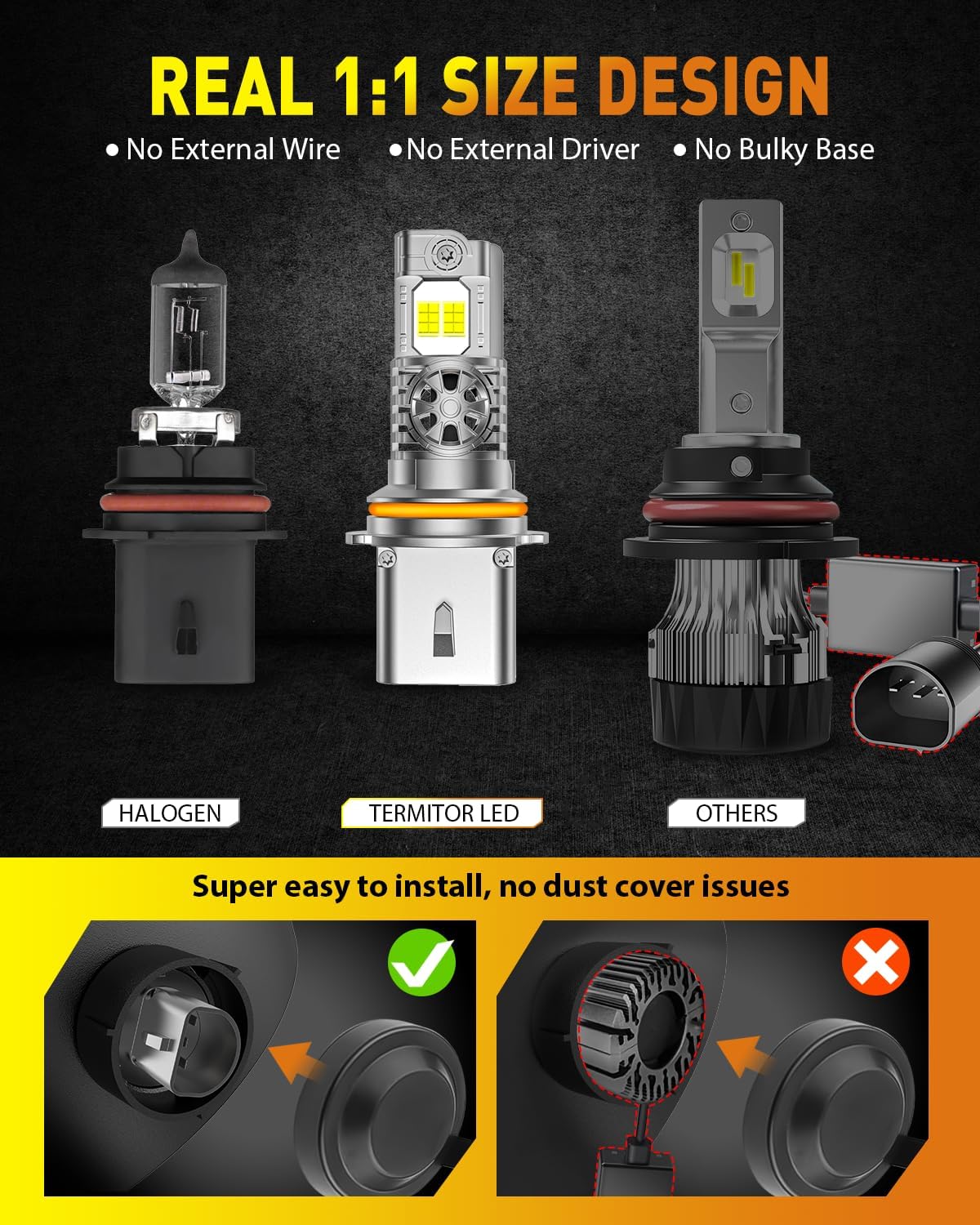 Latest & Brightest 9004 HB1 Light Bulbs, 55,000LM 1000% Super Brighter, 1:1 Halogen Size, 70000+ Hrs Ultra-Long Lifespan, 6500K Cool White Fog Light Bulbs, Plug and Play, Pack of 2