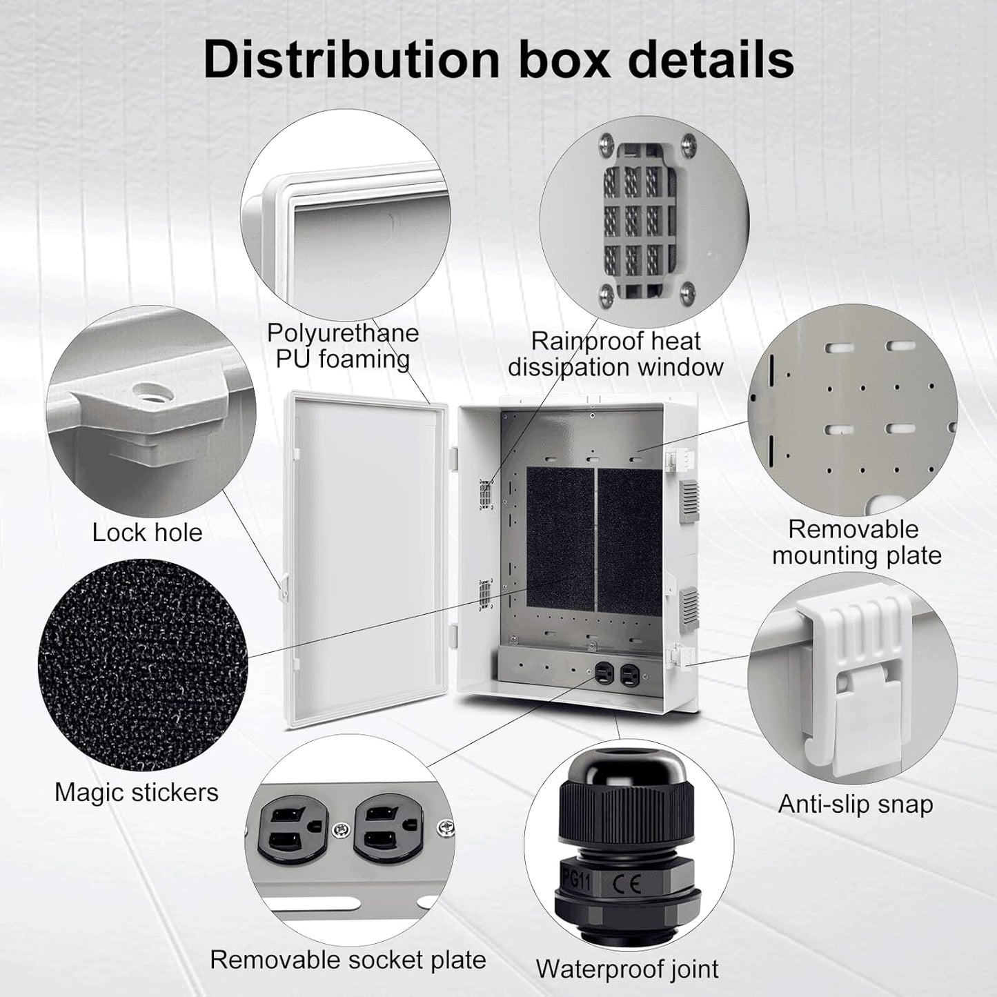 Outdoor Electrical Junction Box with High Power Outlet, ABS Water Resistant Enclosure with Internal Mounting Panel & Hinged Cover. (18.1" H* 12.6" L* 6.3" W & Outlet)