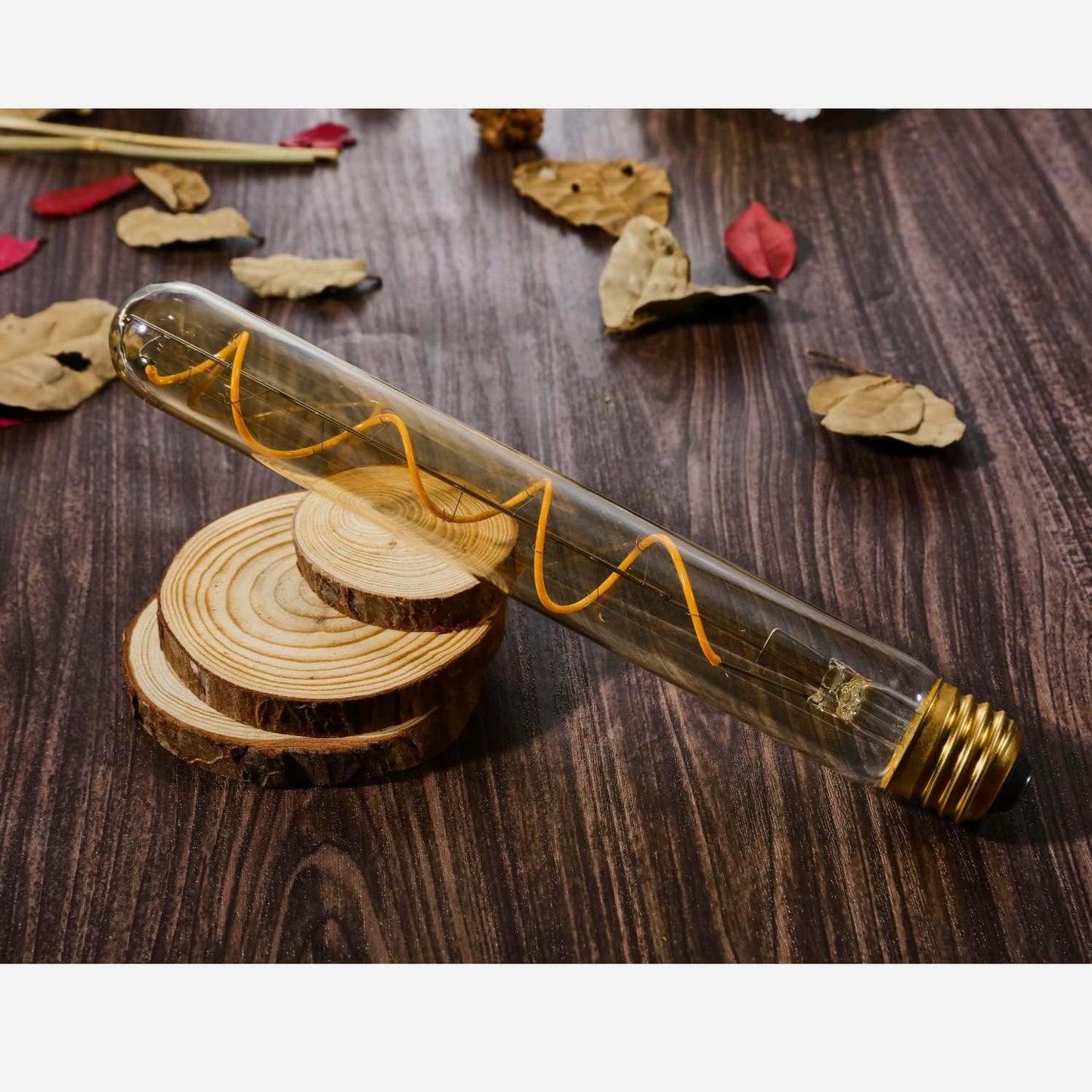 Vintage LED Spiral Filament Bulb T10, 8.9inch Long Tubular Dimmable Edison Light Bulbs,E26 Base,Amber Glass,Warm White,2200K, 400LM(40W Equivalent), Pack of 4