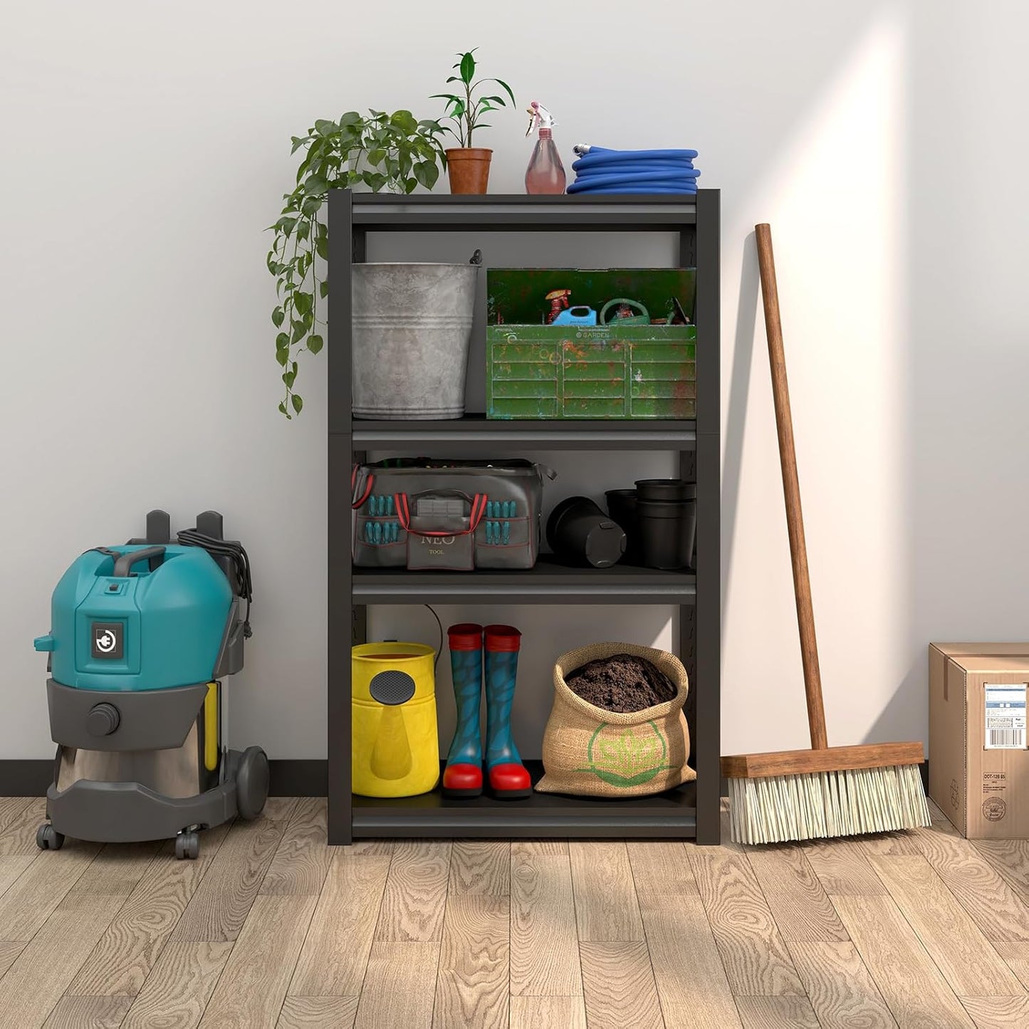 Storage Shelves,Small Shelves Unit and Storage,4 Tier Metal Shelf with Adjustable Shelves,Metal Storage Racks Heavy Duty Load 2000lb,Warehouse,Basement,Black