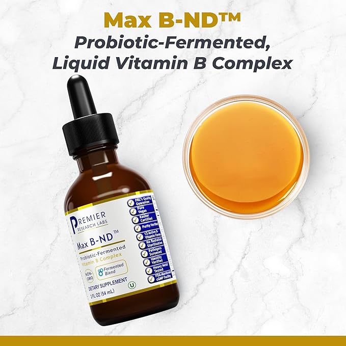 Premier Research Labs Max B-ND Liquid Vitamin - B-Complex for Liver & Brain Health - Sublingual Drops for Energy, Immune & Adrenal Support - 2 fl oz - Thiamin, B12, B6 & More - for Men, Women