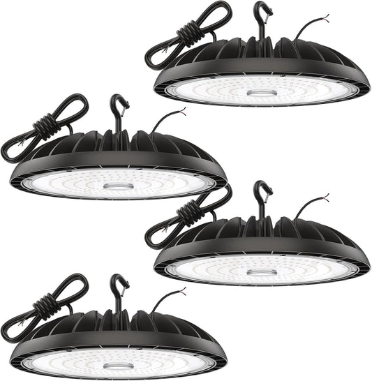 250W LED High Bay Lights - 4 Pack UFO High Bay Lights 37500 LM, 5000K Daylight, 0-10V Dimmable, IP65 Waterproof for Garage, Warehouse, Pole Barn, ETL Listed
