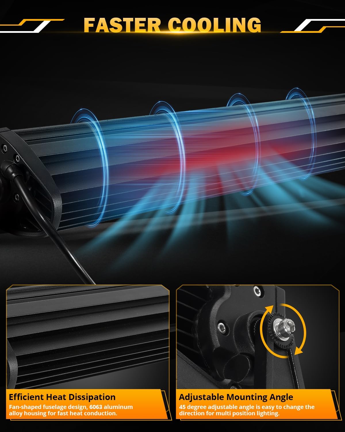 Auxbeam 50 Inch Curved LED Light Bar, 288W 6 Modes Amber White Strobe Fog Lights, Yellow Spot Flood Memory Reset Function Offroad Driving Work Ditch Light for Truck Car ATV