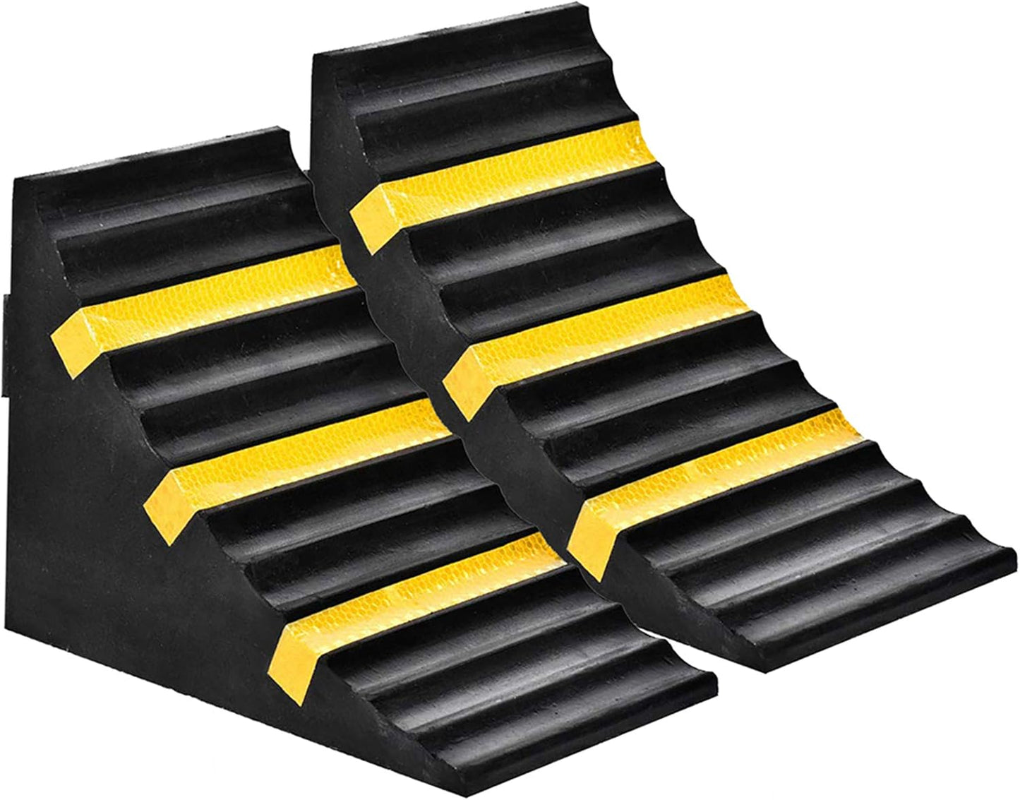 RELIANCER 2 Pack Wheel Chocks Heavy Duty Extra Large Industrial Rubber Wheel Chock Blocks w/Handle Reflective Strips for Travel Trailer Hauler Truck Fire Truck Commercial Vehicle RV 10" x 6" x 7.3"
