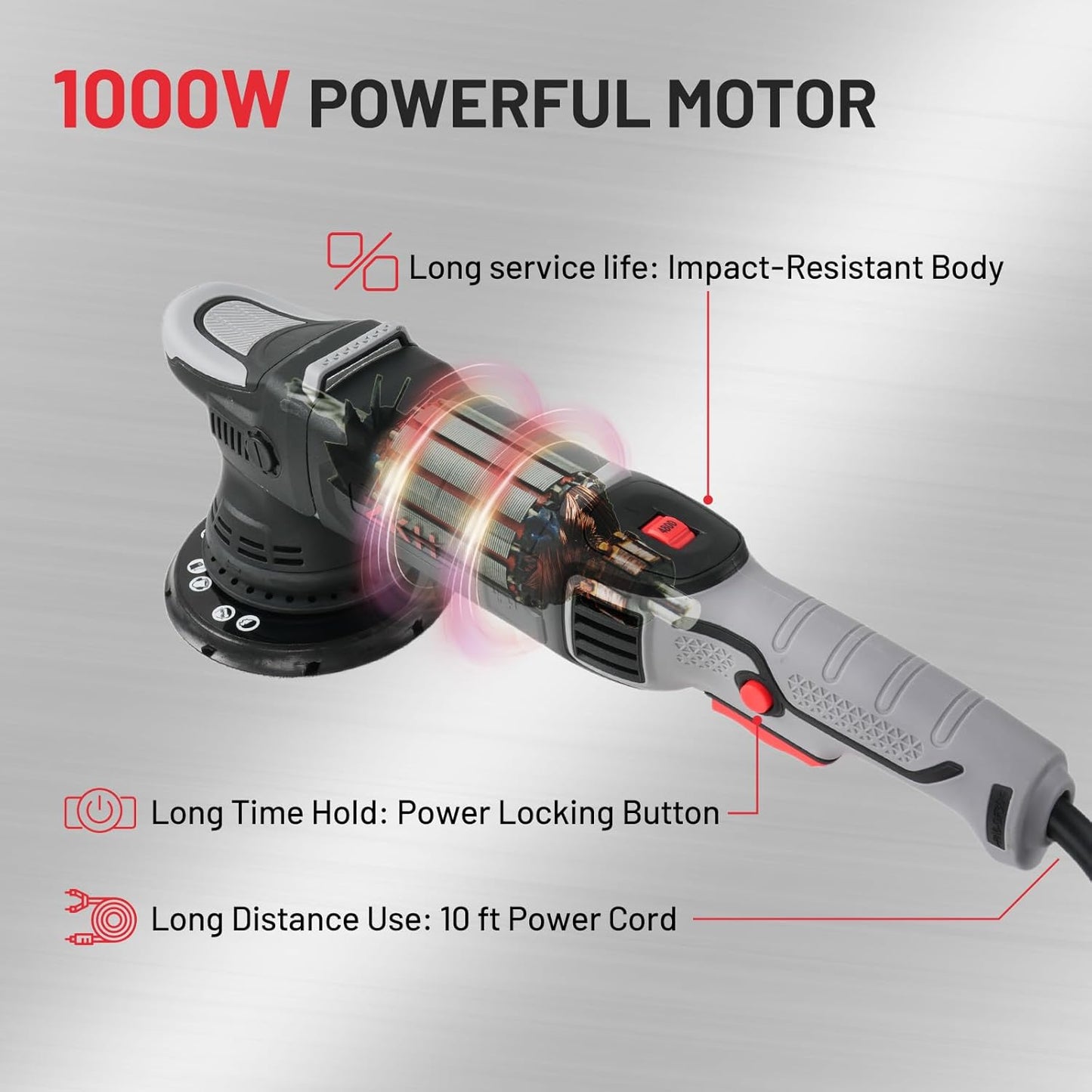 ZKH Buffer Polisher, 6 Inch Car Buffers and Polishers Kit, 21mm Orbit Dual Action Polisher with 1000W Powerful Motor, 4800OPM Buffer Polisher for Car Detailing and Waxing