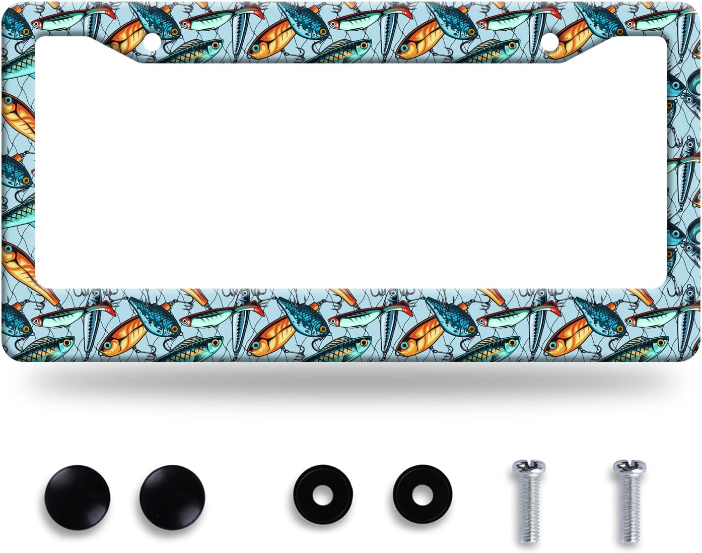 Fishing License Plate Frame Funny Fish License Plate Frames Stainless Steel Accessories Cars Decor with 2 Holes and Screws Fits Standard Us Ca Vehicles License Plate Holder 12.2 X 6 Inch