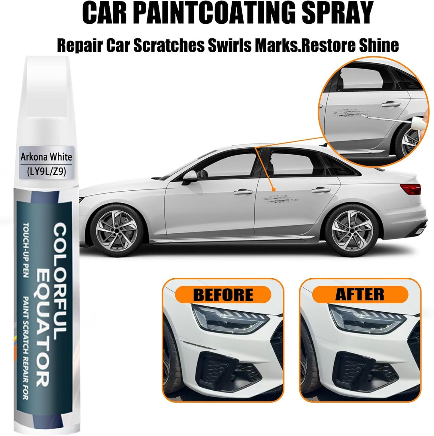 Arkona White(LY9L/Z9) Touch Up Paint Compatible with Audi, Car Paint Pen Scratch Repair Two-In-One Touch Up Paint, Premium Car Scratch Remover for Deep Scratches