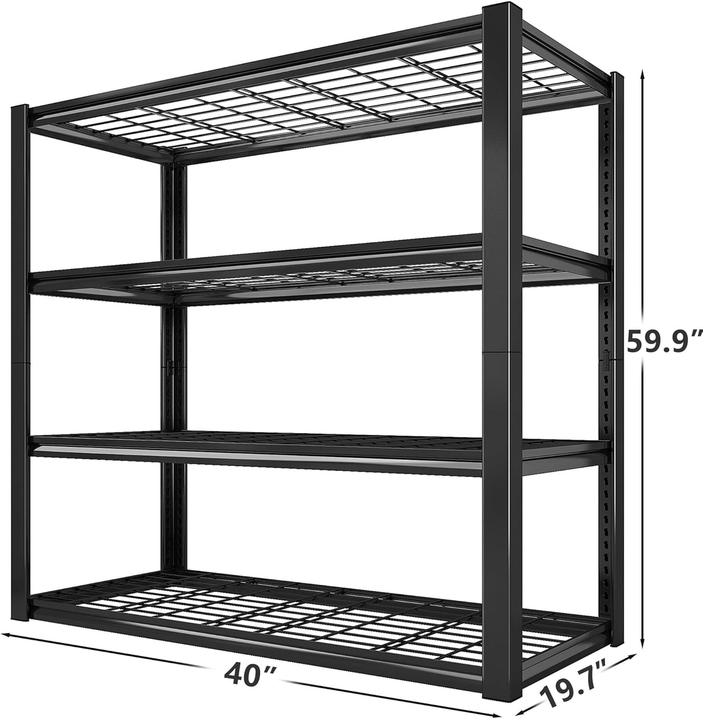 REIBII 40" W Storage Shelves 2200LBS Garage Shelving Heavy Duty Metal Shelving Adjustable Metal Shelves Industrial Shelf for Warehouse Basement Pantry Kitchen 40" W x 19.7" D x 59.9" H Black