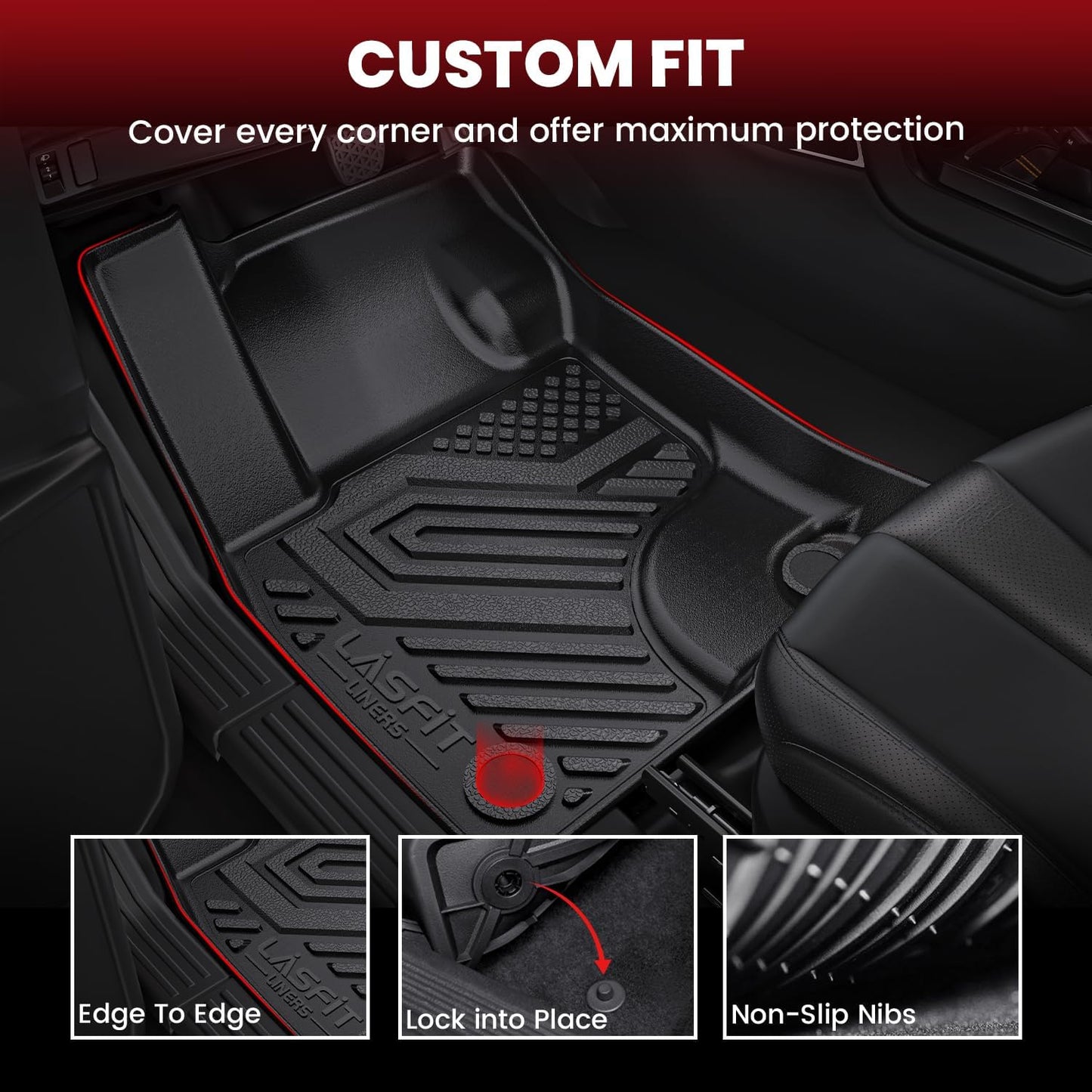 LASFIT Floor Mats and Cargo Liner for Ford Escape Gasoline 2020-2025(NOT for Hybrid Models) All Weather Protector TPE Custom Fit Car Floor Liners, 1st & 2nd Row & Trunk Set, 4PCS Black