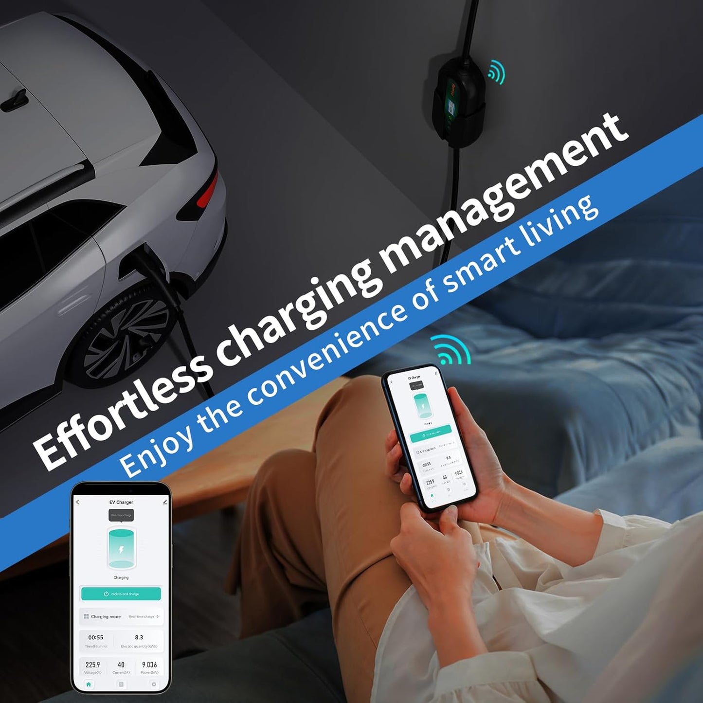 Romaa Level 2 EV Charger Portable Level 2 with 40A, 240V, NEMA 14-50, 25ft Cable, J1772 Charger, Adjustable Current, Delay Timer, EV Chargers for Home Level 2, App Control, FCC & ETL Certified