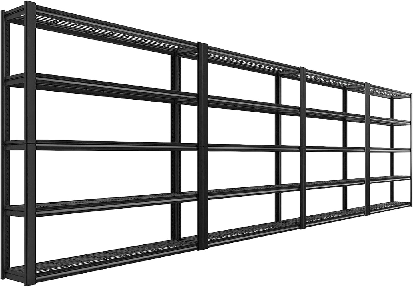 REIBII 48" W Garage Shelving Heavy Duty Load 2500LBS, 5 Tier Storage Shelves, Adjustable Metal Shelves for Warehouse, Pantry, Basement, 48" W X 72" H X18 D, 4PC