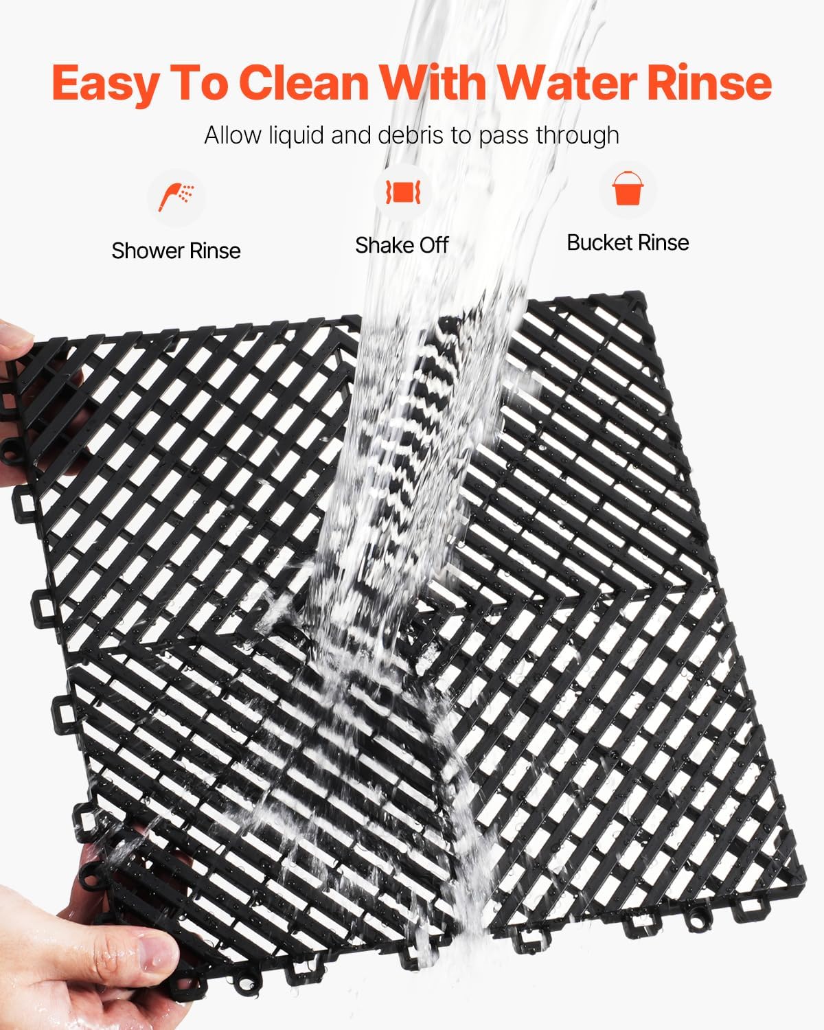 VEVOR Interlocking Drainage Mat, 12” x 12” Modular Interlocking Cushion, 12 Pcs Splicing Drainage Mats, Non-Slip Black PP Drainage Floor Tile and Shower Mat, for Garage, Garden, Kitchen & Outdoor