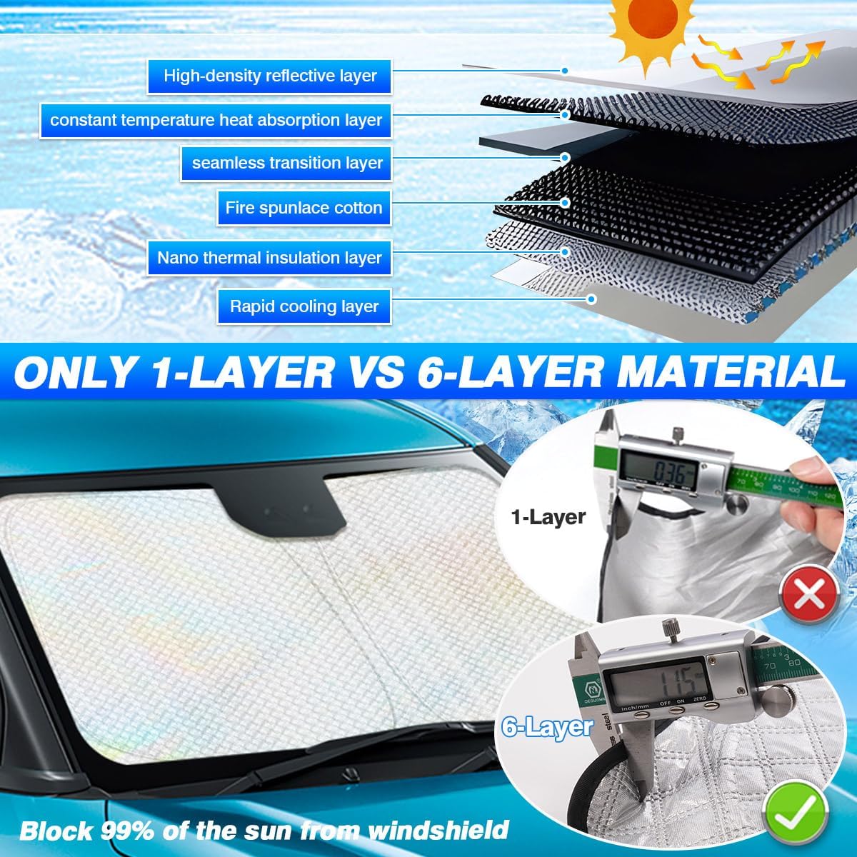 Windshield Sun Shade for Mazda CX-50 2023-2025 2026 CX50 Accessories Thicken 6-Layer Front Window Sunshade Cover Sun Visor Protector Foldable Block UV Rays Keep Vehicle Cool