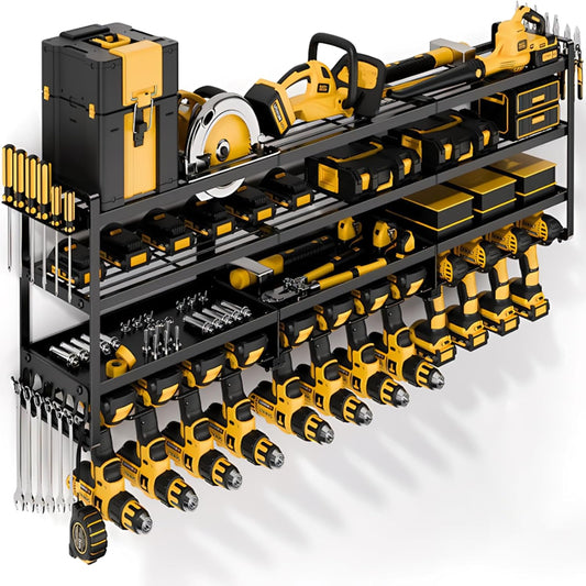Wall Mount Power Tool Organizer, 4 Layer 12 Drill Hangers Storage Rack, Tool Organizers and Storage for Garage, Workshop, Pegboard, Shed - 50 inch