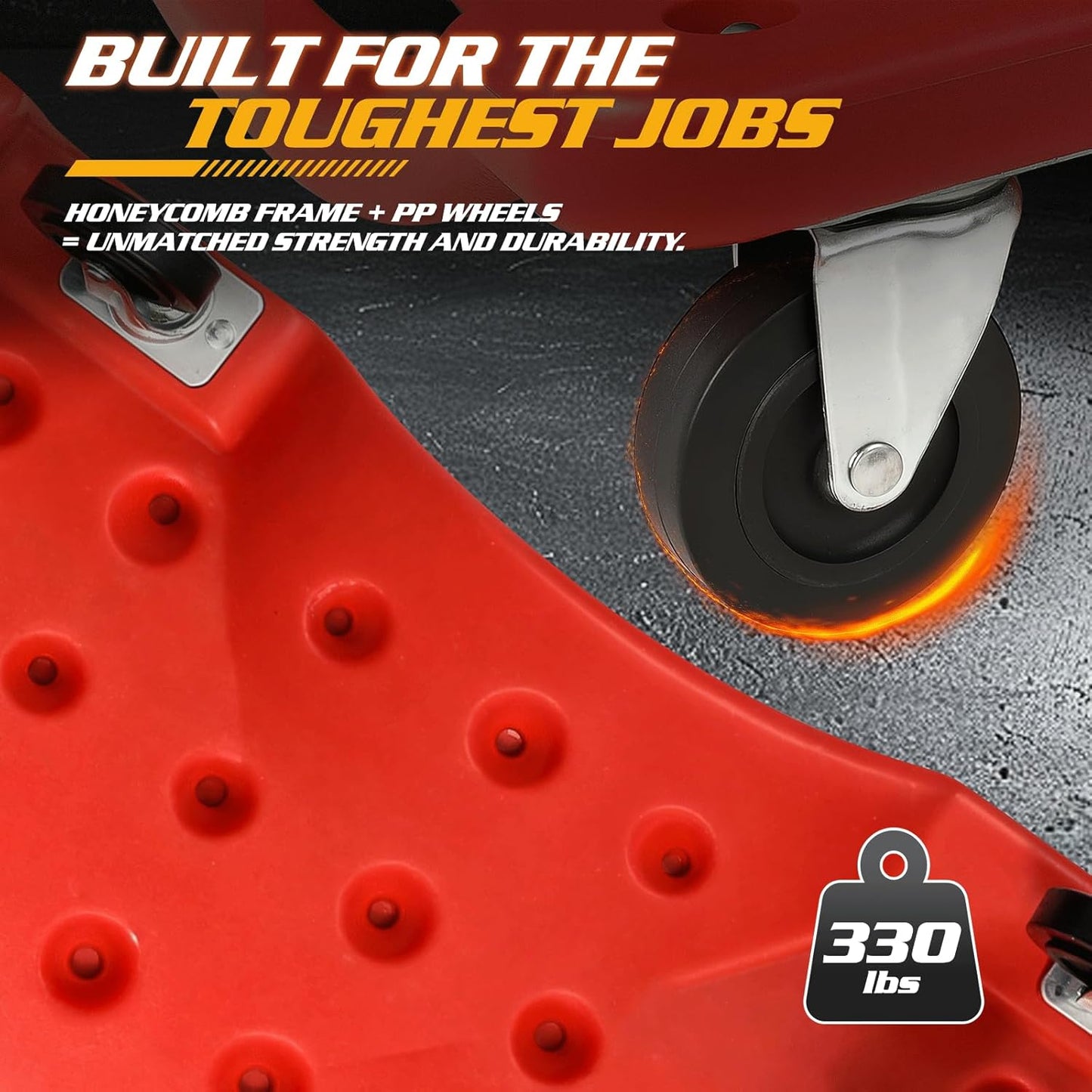 Magshion Mechanic Creeper with Padded Headrest and Tool Tray, 330 lbs Capacity Rolling Garage Shop Creeper with 6 Wheels, Lightweight and Portable Automotive Creeper (Red)