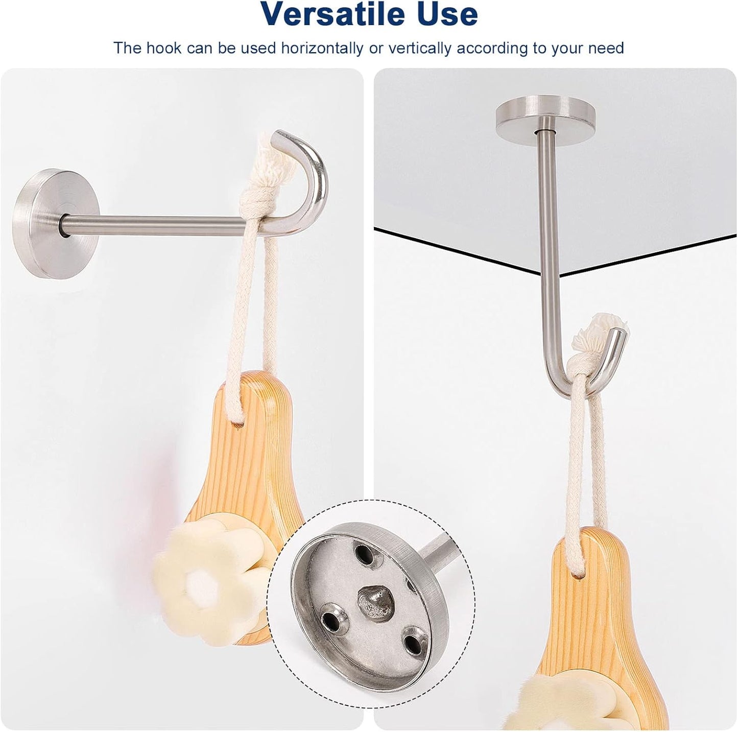 NearMoon Coat Hooks, Wall Hooks for Hanging Hat Hurse Robe, 304 Stainless Steel Heavy Duty Towel Hangers for Bathroom Livingroom Kitchen-Ceiling Hook, 6 Pack (4 Inch, Brushed Nickel)