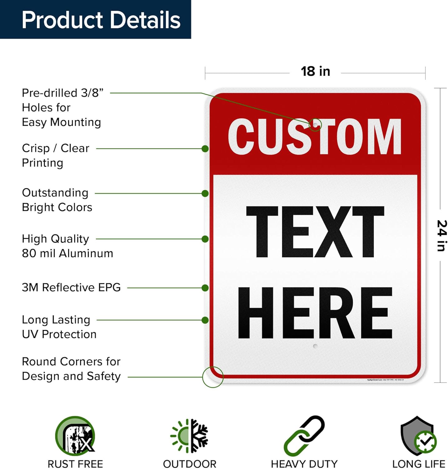 Custom Sign, Custom Sign for Business, Indoor/Outdoor use. 18x24 Inches, 3M EGP Reflective, Rust Free .080 Aluminum, Fade Resistant, Made in USA by My Sign Center (Header)