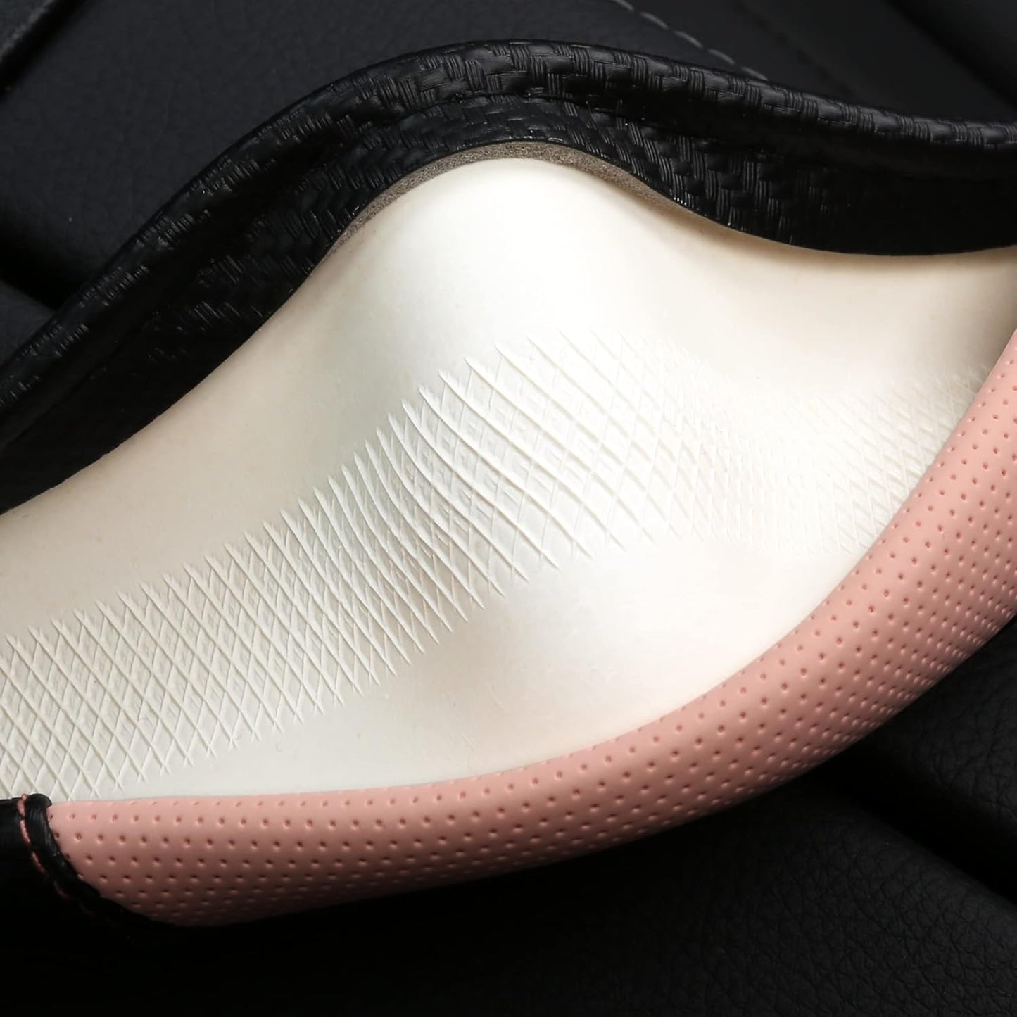 Car Steering Wheel Covers for Women Girl Padded Carbon Fiber PU Leather Cute Cartoon Auto Interior Accessories for Jeep, Truck, Universal, Anti Slip, Pink, Large Size 15.5-16"(39-41cm)