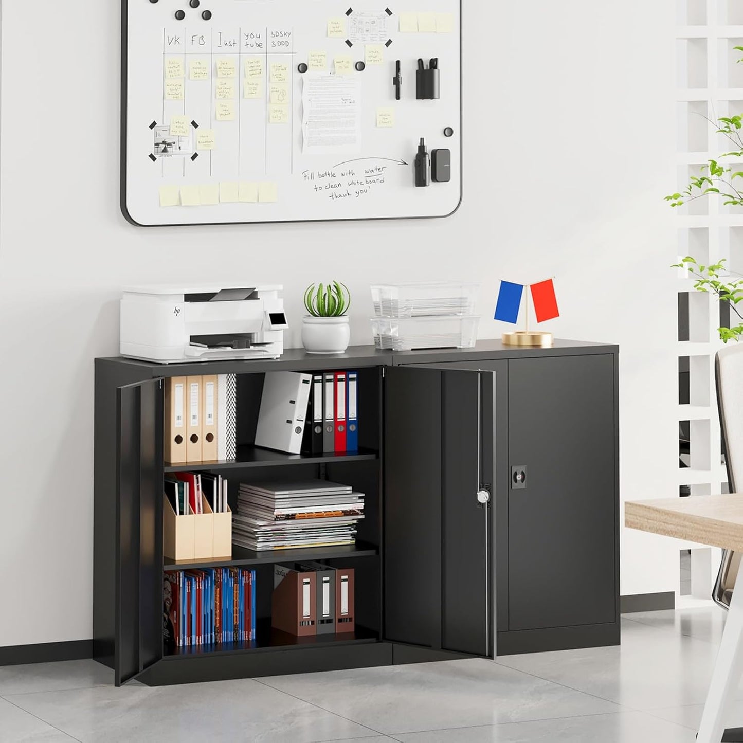 SISESOL Small Metal Storage Cabinet with Doors and Shelves,36 inch Black Locking Garage Cabinet,Lockable Short Steel Cabinets for Home,Office,Shop,Garage