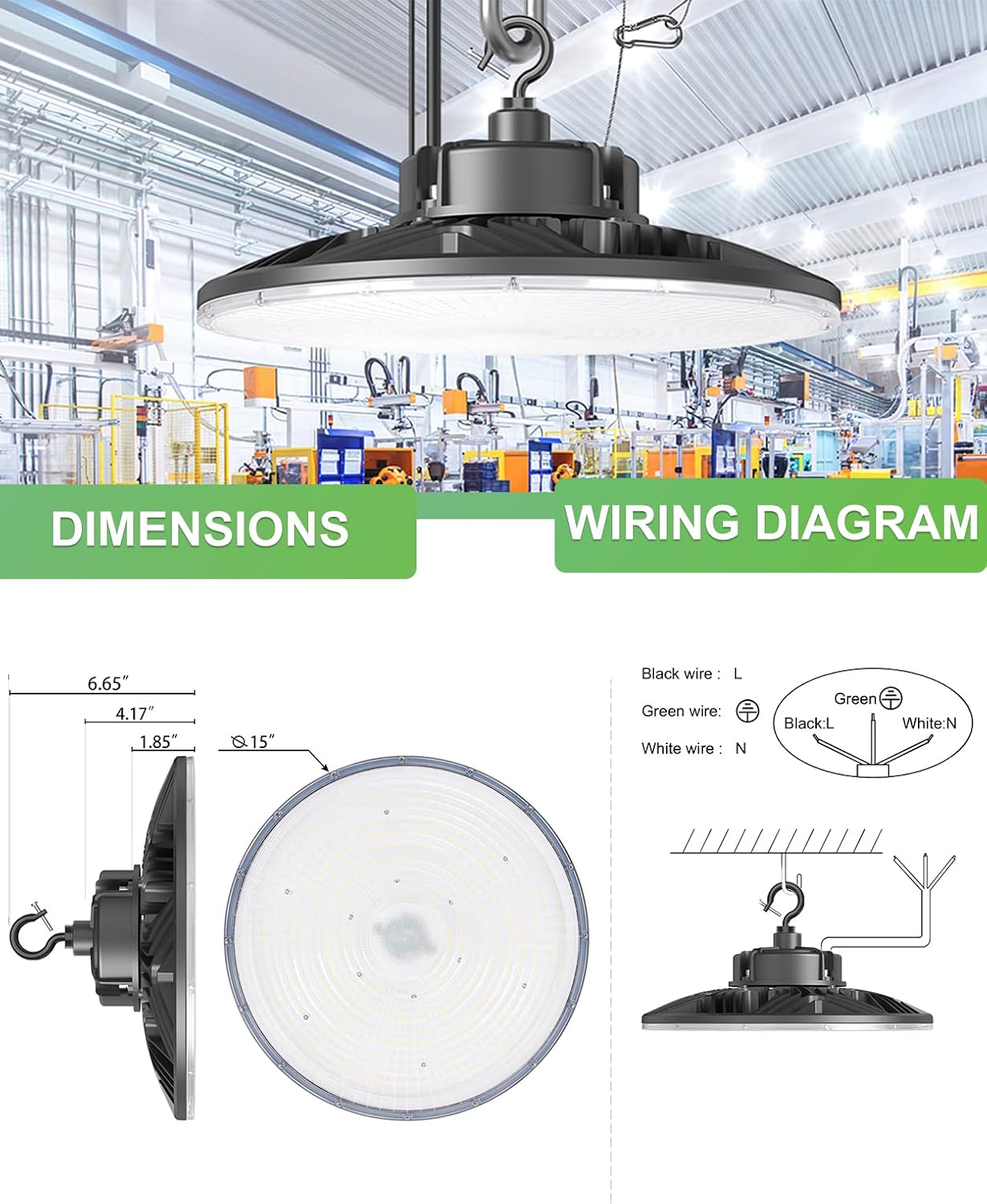 240W/200W/150W UFO LED High Bay Light, UL & DLC Listed 5000K Daylight 33600LM, 0-10V Dimmable, AC100-277V, IP65 Waterproof Commercial Bay Lighting Fixture for Warehouse Workshop(9 Pack)