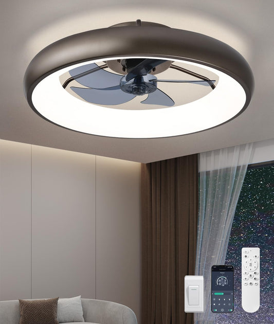 Ultra Low Profile Ceiling Fans with Lights and Remote Ultra Quiet 25 dB, 21" Modern Flush Mount LED Ceiling Fan Fandelier Ceiling Fan for Bedroom