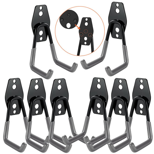 3-H Heavy Duty Garage Hooks [8 Pack] - 3-Round Welding Tech Holds 22lbs More - Thickened Steel Wall Mount for Ladders, Tools & Storage - Rustproof Utility Hardware